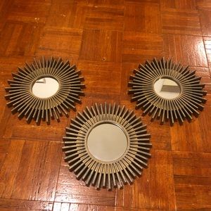 3-piece, gold mirror wall accents